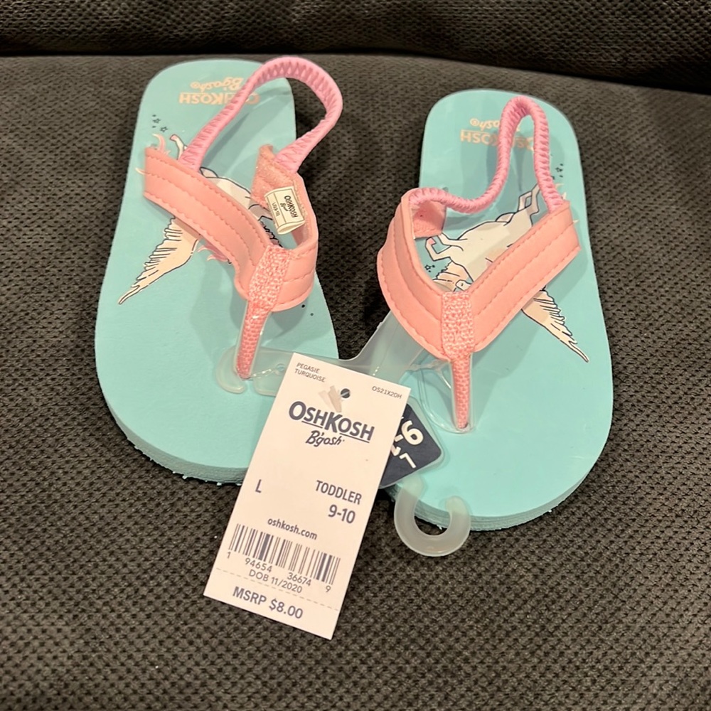 Oshkosh B’gosh flip flop. Girls Toddler 9-10. Pegasus design. NWT